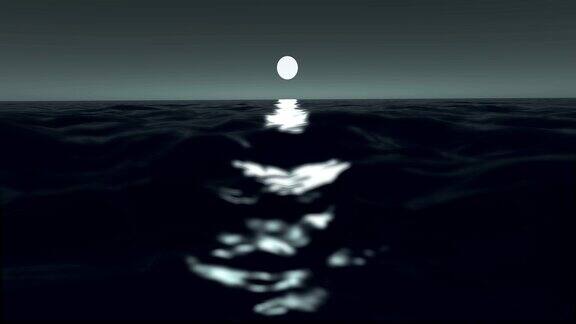 月亮海浪慢动作4k
