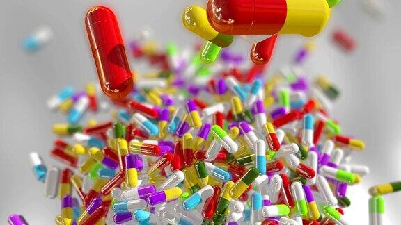3D渲染多种颜色的医药药丸