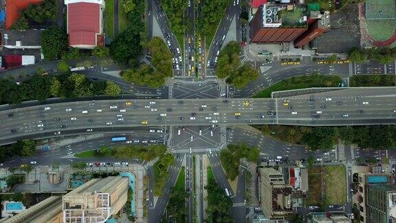 台湾傍晚台北市交通街道路口十字路口鸟瞰4k全景图