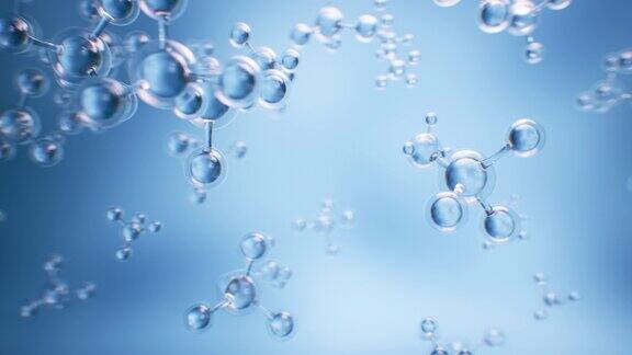 看起来像水的分子在蓝色背景上移动