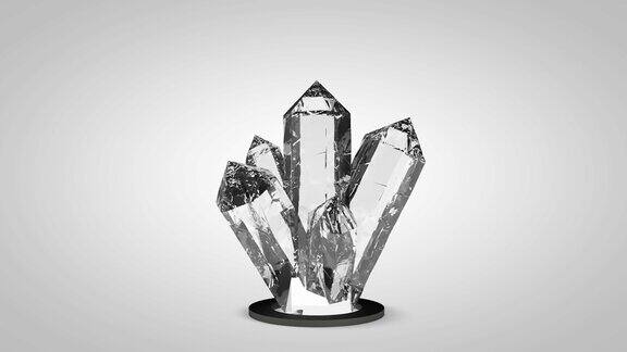 逼真的3D钻石水晶石头旋转在白色的背景计算机渲染动画无缝循环