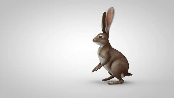 卡通兔子跑到屏幕中间站起来环顾四周跑开了