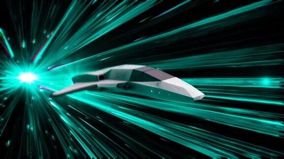 美丽的抽象动画宇宙飞船在一个时空隧道动画超空间跳跃中未来宇宙飞船的3d动画