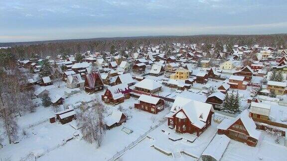空中测量冬天西伯利亚度假村