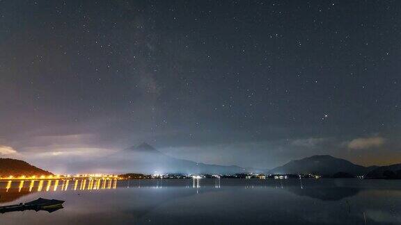 时间的推移富士山日本山夜星空银河