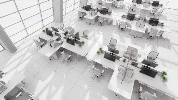 动画顶视图的最小风格现代白色办公室3d渲染