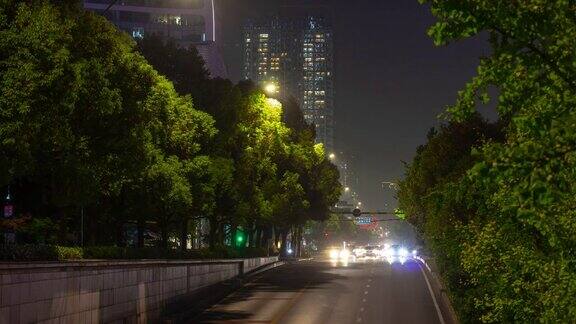 杭州城市夜晚灯火通明市中心交通街道隧道公路桥观时间推移的全景4k中国