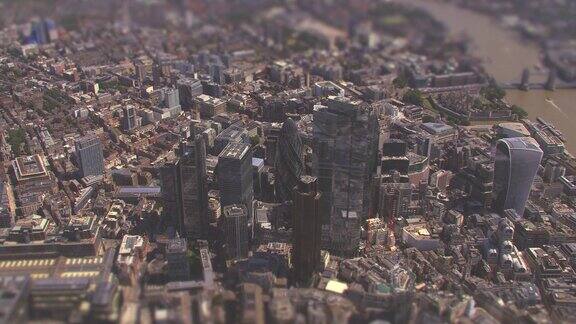 鸟瞰图城市和泰晤士河伦敦英国与倾移微缩图像效果4k