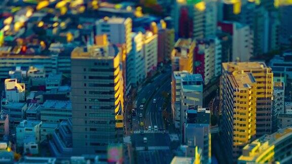 东京高角度倾斜的城市景观的缩影时间推移