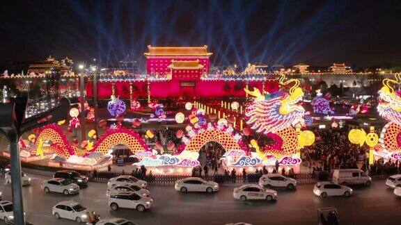 鸟瞰图古城墙南门庆祝中国春节西安陕西中国