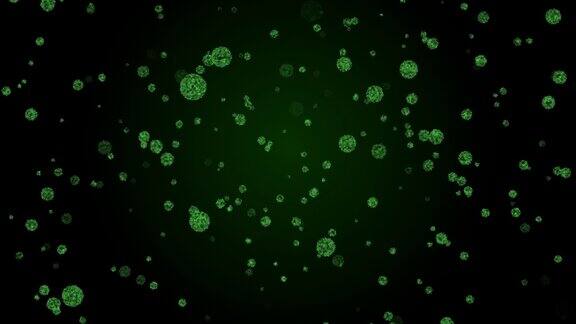 病毒细胞流动冠状病毒细胞概念病毒性疾病爆发肝炎病毒、H1N1流感病毒、流感病毒、细胞感染生物、艾滋病病毒抽象背景绿色病毒