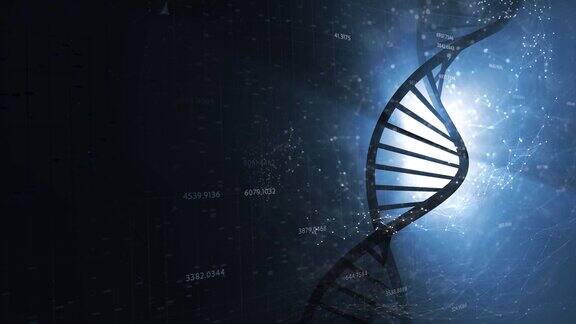 艺术DNA细胞结构旋转复制空间动画在深蓝色体积光背景
