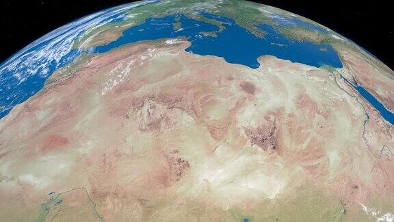 地球上的撒哈拉沙漠从外太空鸟瞰