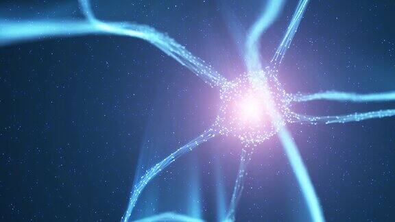 艺术闪亮的神经元细胞在大脑动画背景