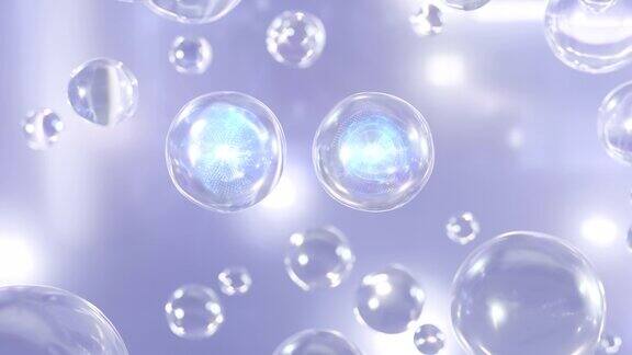 一个微距镜头许多气泡漂浮在浅蓝色的背景