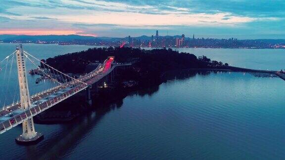 海湾大桥和旧金山的航拍视频