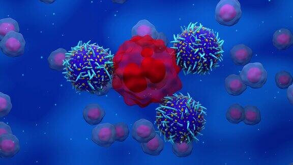 CAR-t细胞攻击战斗和摧毁癌细胞-3d渲染动画