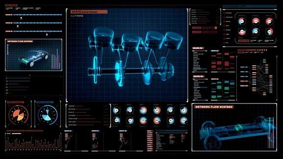 旋转发动机活塞阀电子混合动力汽车在数字未来显示界面4kmovie.1
