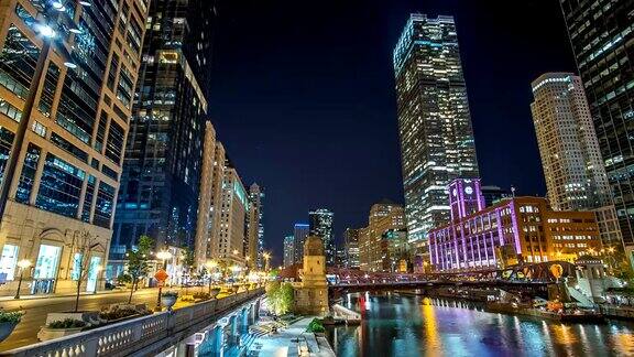 晚上的芝加哥河流4K1080P