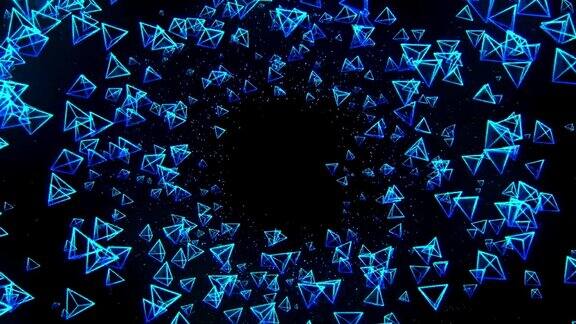 全球商业网络黑色背景下的蓝色金字塔闪光动画