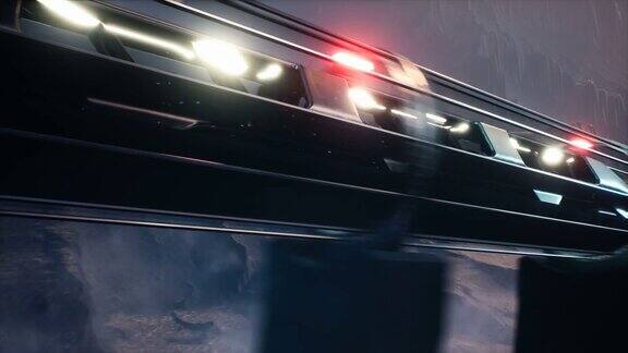 一列高速行驶的外星火车掠过一颗荒芜多雾的星球动画小说未来或太空旅行背景