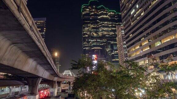 时间流逝曼谷市中心的夜光城市景观