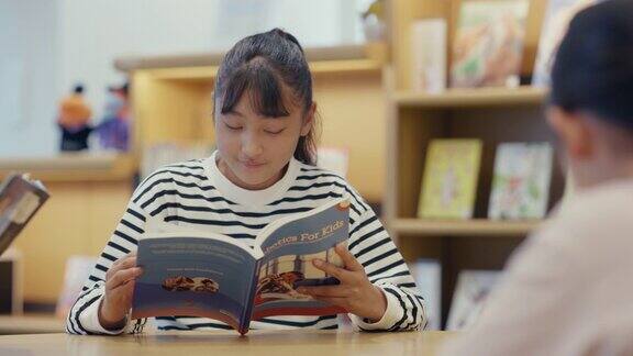 MS青春期前的女孩在图书馆阅读