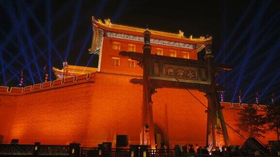 中国陕西西安古城墙灯光秀庆祝中国春节
