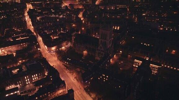 英国剑桥市夜景鸟瞰图