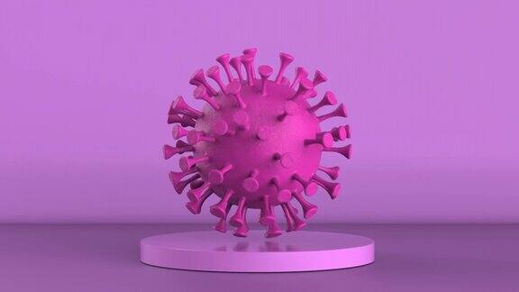 紫色背景上是粉红色的冠状病毒细胞或细菌细胞