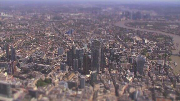 鸟瞰图城市和泰晤士河伦敦英国与倾移微缩图像效果4k