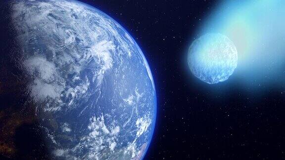 小行星彗星发光的陨石与地球相撞