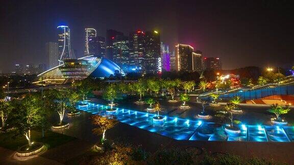 杭州市中心夜景时间照明市中心公园广场全景延时全景4k中国