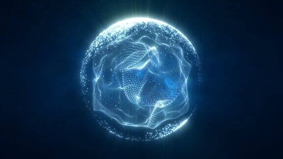 抽象的蓝色环能量球从粒子和波的魔法发光在黑暗的背景视频4k60帧秒