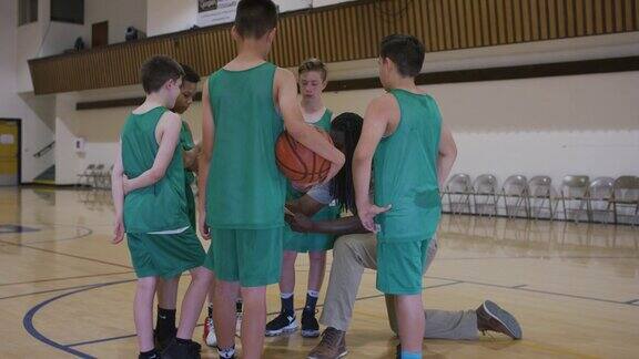 小学生们挤在篮球教练周围