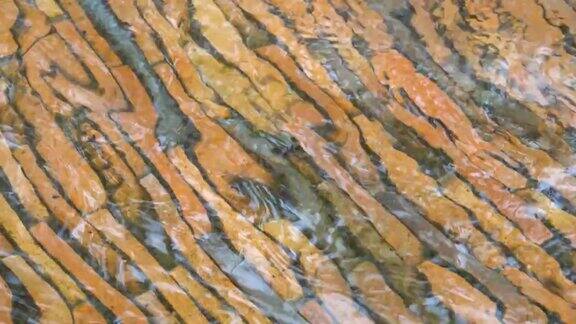 以褐色砖块为背景的水面涟漪