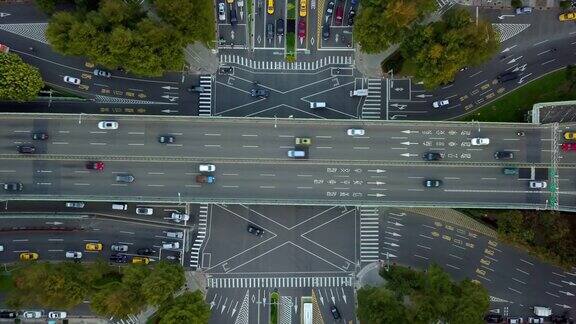 台湾傍晚台北市交通街道十字路口高空俯视4k全景图