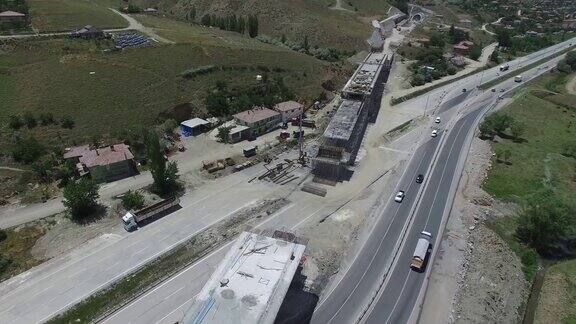 高速铁路公路桥梁建设鸟瞰图-Sivas和安卡拉省之间高速铁路的基础设施研究-土耳其Ankara-Sivas土耳其06192019