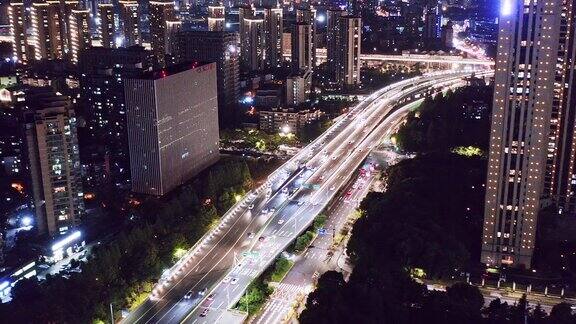 杭州高架公路夜间鸟瞰图