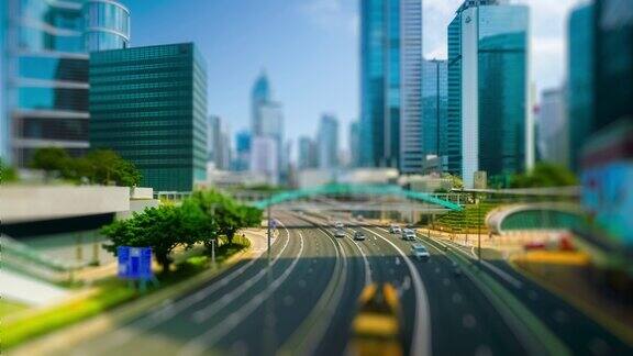 香港智慧城市的延时道路和摩天大楼