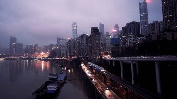 暮色中的城市风景重庆中国