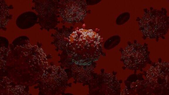冠状病毒2019-nCov人体内新型冠状病毒冠状病毒或其他危险细胞在血管内游动微病毒的三维渲染
