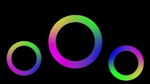 抽象发光霓虹彩虹彩色框架三圈标志动画黑色背景rs87