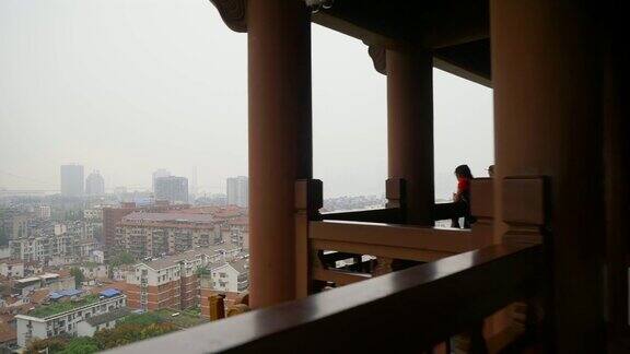 白天时间武汉市名刹顶层观景台全景4k中国