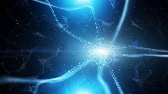 艺术3D发光神经元细胞在黑暗的科学背景下的大脑