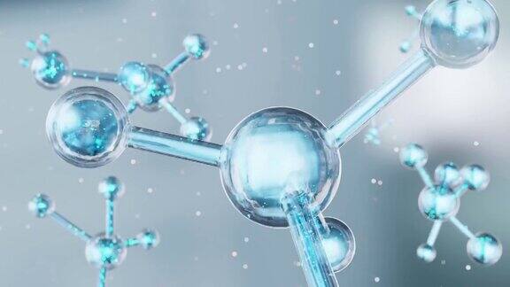 分子或血清或原子血清液体霜胶原蛋白透明晶体优质血清和维生素皮肤护理科学或医学背景的抽象结构示意图氢水3d渲染