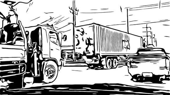 动漫卡通素描交通上的道路