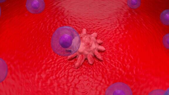 t细胞攻击生长的肿瘤癌症-3d渲染动画