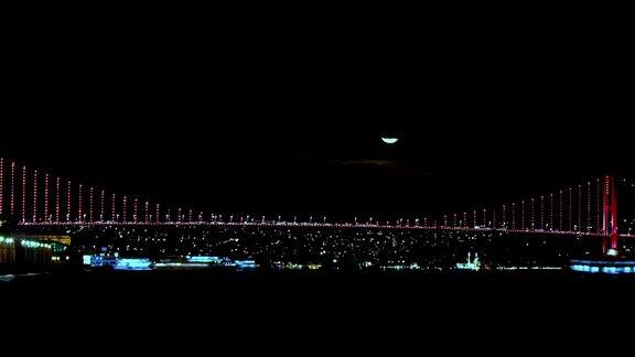 4K伊斯坦布尔博斯普鲁斯时间流逝-超级月亮升起