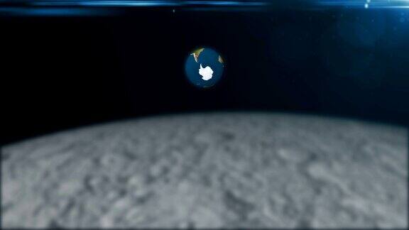 摘要3d渲染背景与地球的旋转和耀斑从月球上看